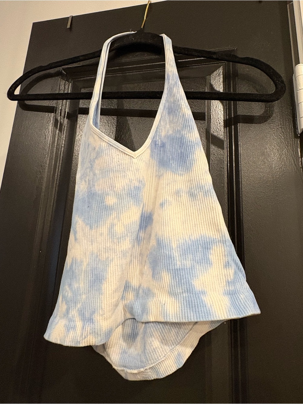 Tilly's Light Blue and White Tie-Dye Ribbed Halter Tank